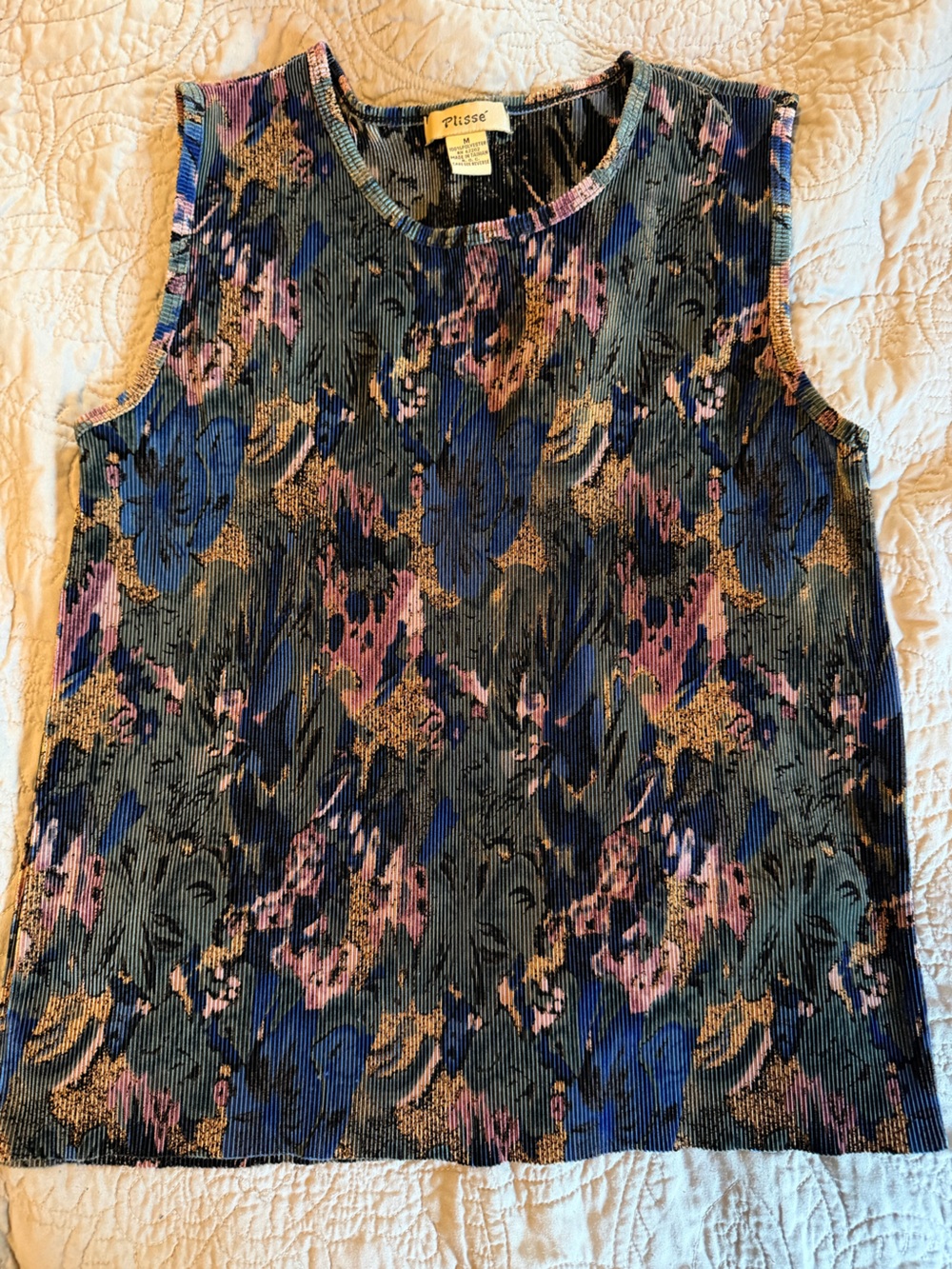 Plisse vintage Multi-Color Sleeveless Pleated Tank Top
